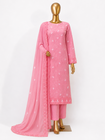 Mishti Cotton Three Piece Embroidered Unstitched Dress with Cotton Dupatta