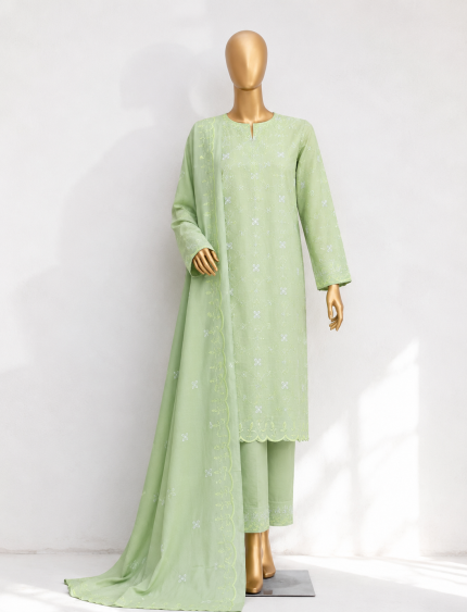 Lemon Cotton Three Piece Embroidered Unstitched Dress with Cotton Dupatta